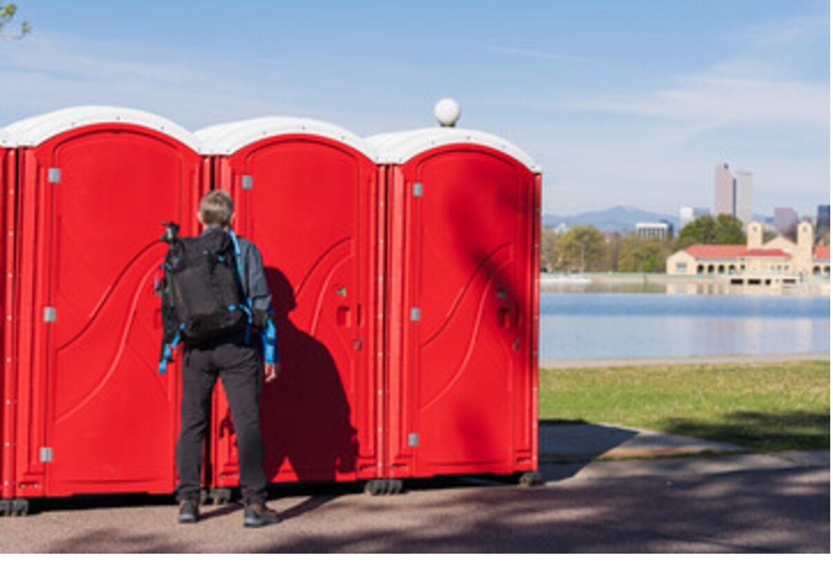 Portable toilet unit placed at an active jobsite